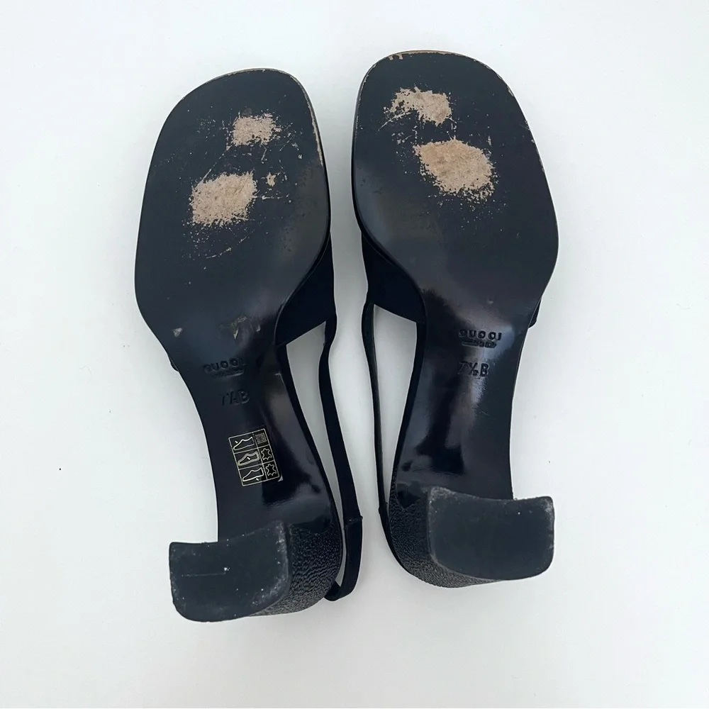 Vintage Gucci Square Buckle Round Toe Sparkly Block Mary Janes Slingbacks Heels - Picture 10 of 10